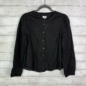 J Crew Factory Eyelet Sleeve Button Down Top Black Size Medium